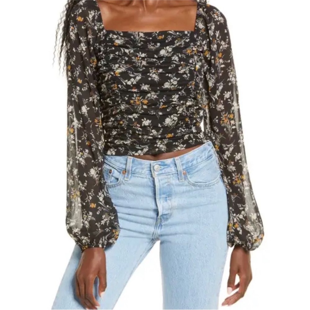 All in Favor Long Sleeve Square Ruched Top